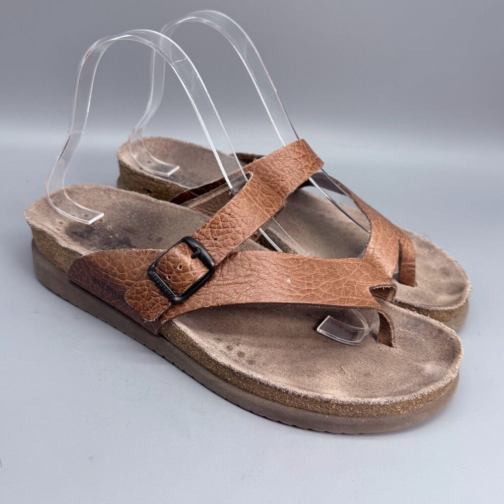 Mephisto Helen Women's 7 Brown Leather Adjustable Buckle Thong Toe Sandals Shoes